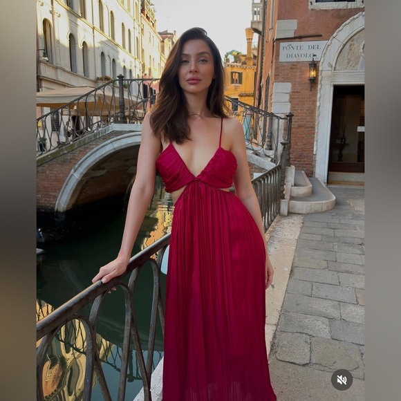 Zara dress maxi boho pleated satin flowy summer vacation wedding evening - Picture 3 of 16